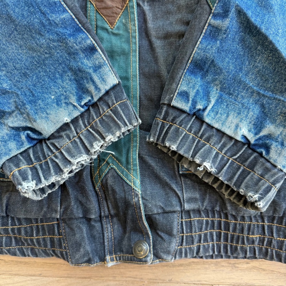 Vintage Concept II Denim‎ Patchwork Bomber Jacket Southwestern Geometric Mens L - Picture 7 of 11